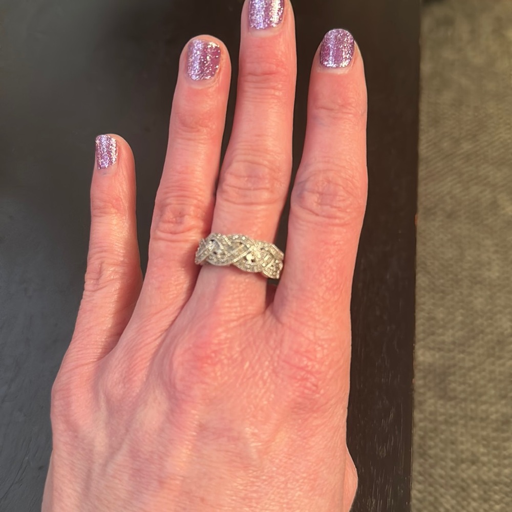 Sterling silver and pave diamond ring